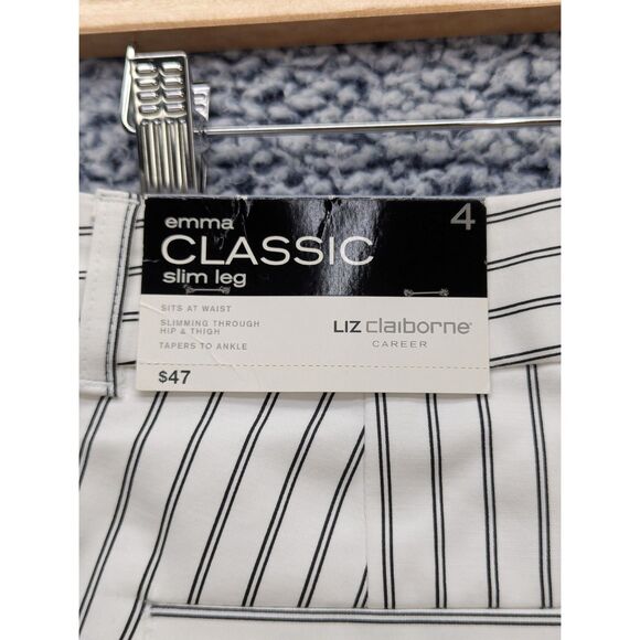 NWT Liz Claibrone Career Emma Slim Leg Ankle Pants Size 4 Striped Stretch White - Picture 7 of 12